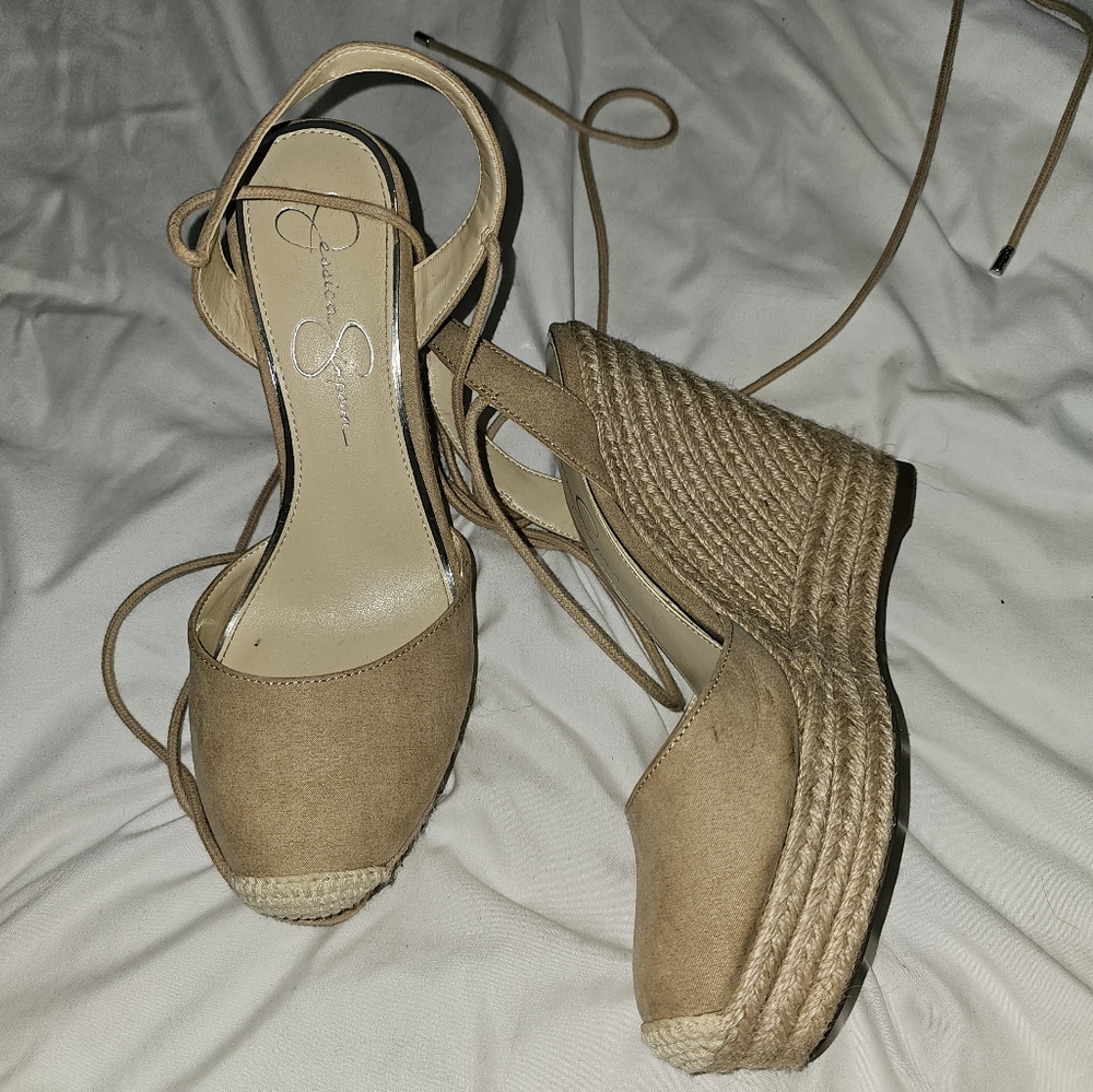 Loke new Jessica Simpson open toe lace up wedge espadrille